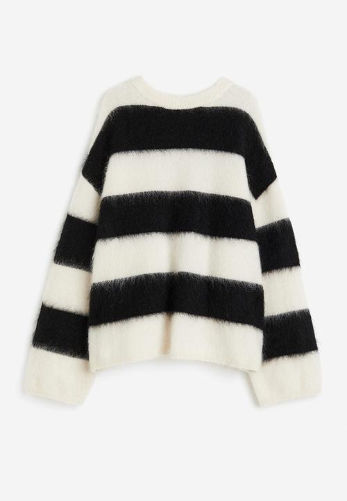 H&M - Oversized mohair-blend jumper - white/stripe 