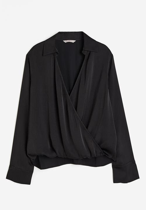 H&M - Wrapover satin blouse - black