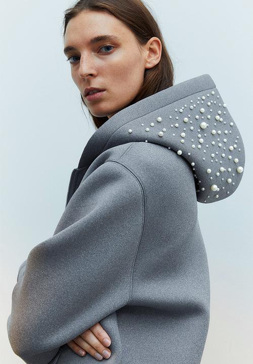 H&M - Bead-decorated hoodie - grey