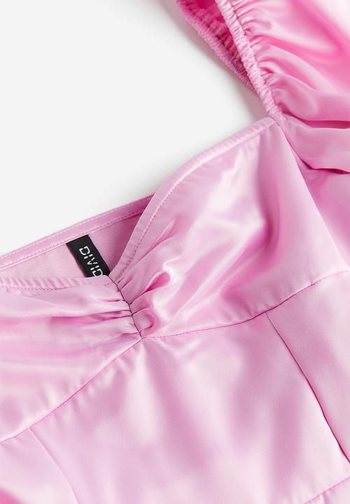 H&M - Balloon-sleeved satin dress - light pink