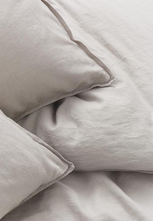 H&M - Linen-blend double/king size duvet cover set - beige & grey