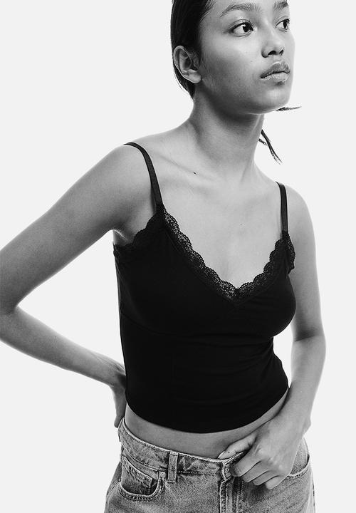 H&M - Lace trimmed strappy top - black