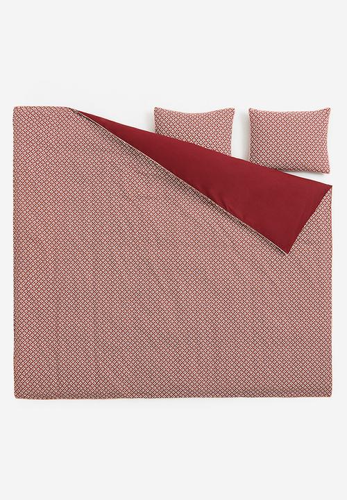 H&M - Cotton double/king size duvet cover set - dark red & patterned