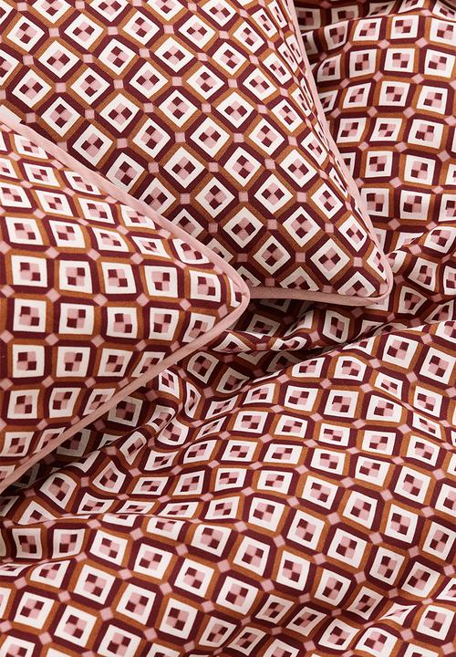 H&M - Cotton double/king size duvet cover set - dark red & patterned