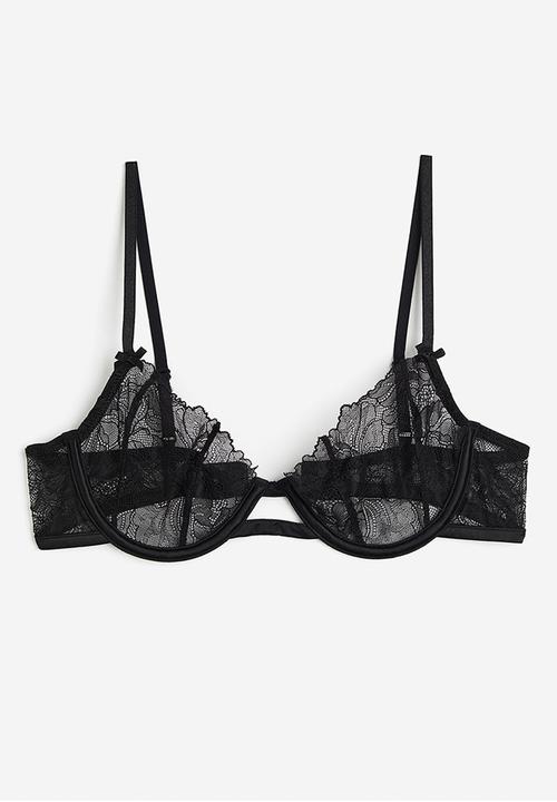 H&M - Non padded underwired lace bra - black