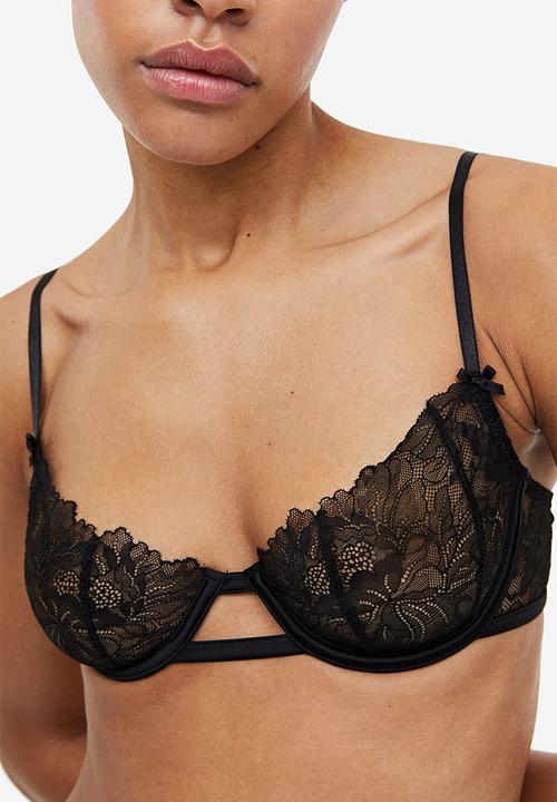 H&M - Non padded underwired lace bra - black