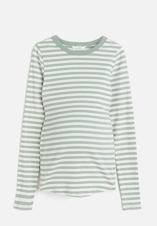H&M - Mama ribbed jersey top - light khaki green striped 