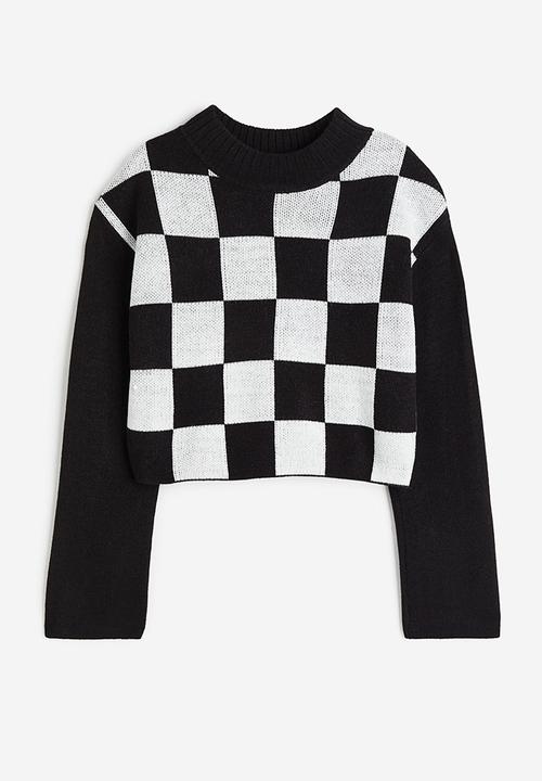 H&M - Boxy-style rib-knit jumper - black & white checked