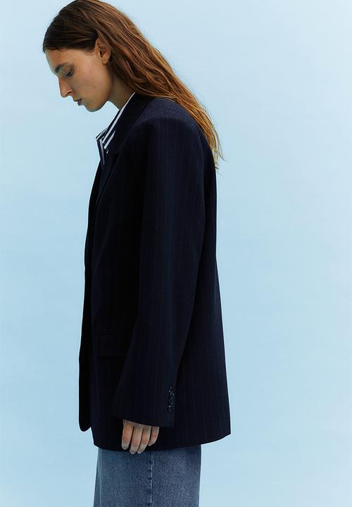 H&M - Oversized pinstriped blazer - navy blue pinstriped 