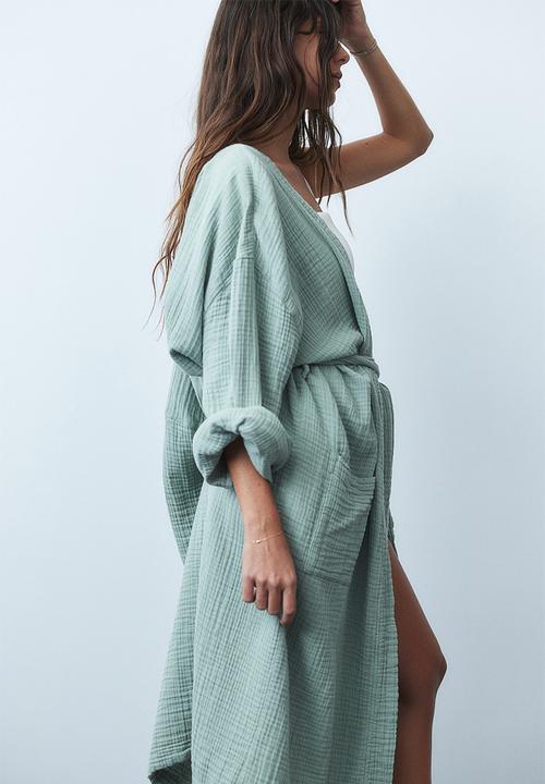 Muslin dressing gown - sage green - 1206055003