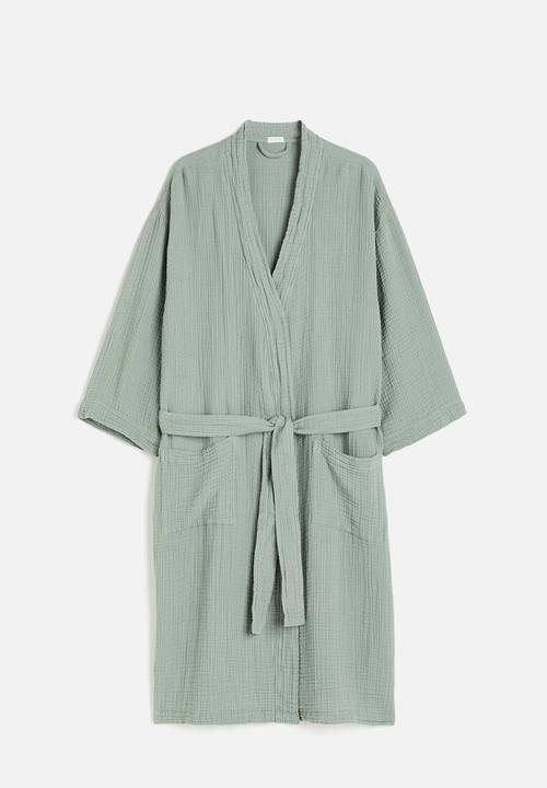 h&m linen dressing gown Muslin dressing gown - anthracite grey