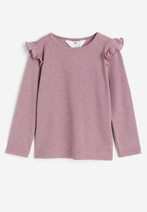 H&M - Frill-trimmed ribbed top - pink marl 
