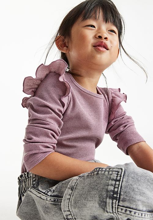 H&M - Frill-trimmed ribbed top - pink marl 