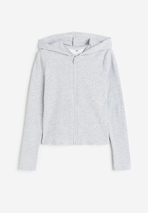 H&M - Ribbed zip-through hoodie - grey