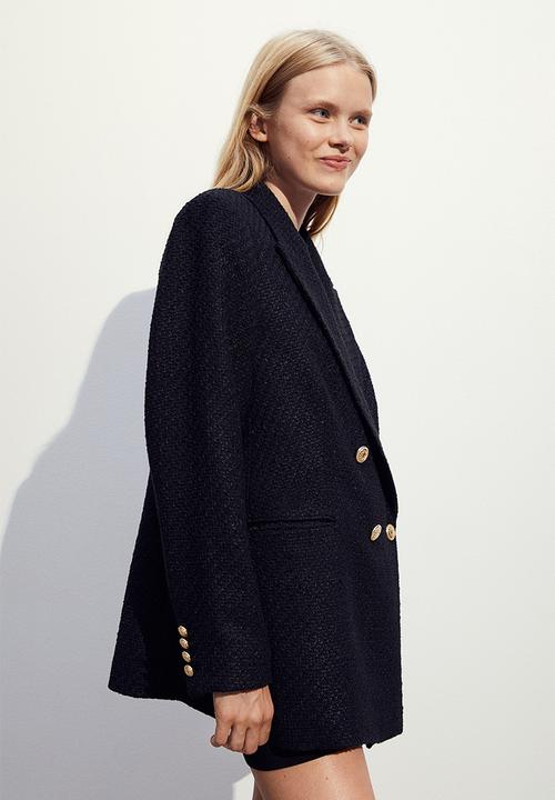 H&M - Textured-weave blazer - black