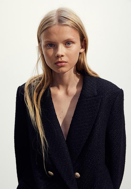 H&M - Textured-weave blazer - black