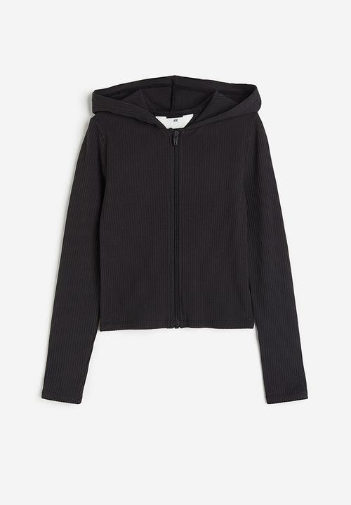 H&M - Ribbed zip-through hoodie - black