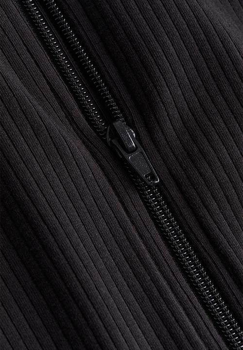 H&M - Ribbed zip-through hoodie - black
