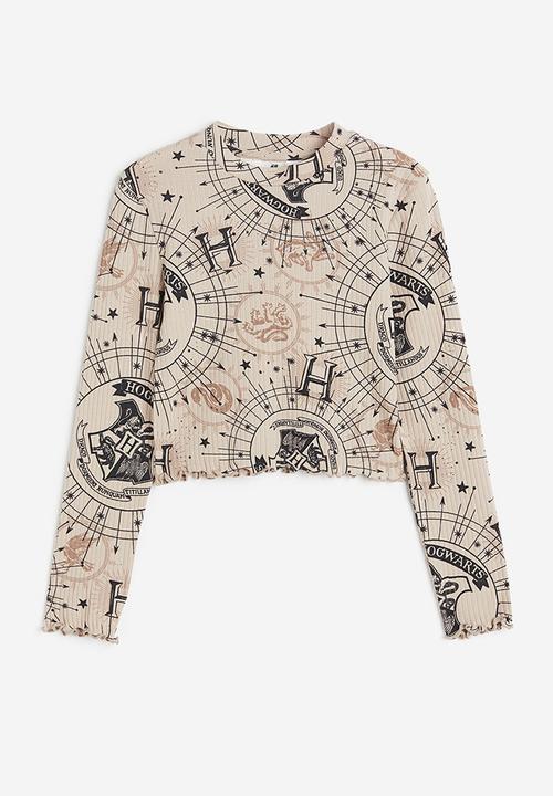 H&M - Printed jersey top - beige, multi