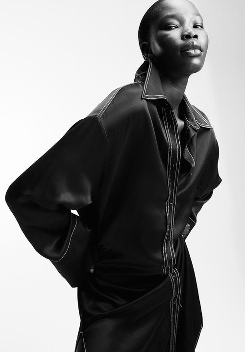 H&M - Oversized satin shirt dress - black