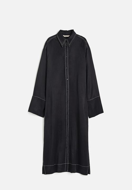 H&M - Oversized satin shirt dress - black