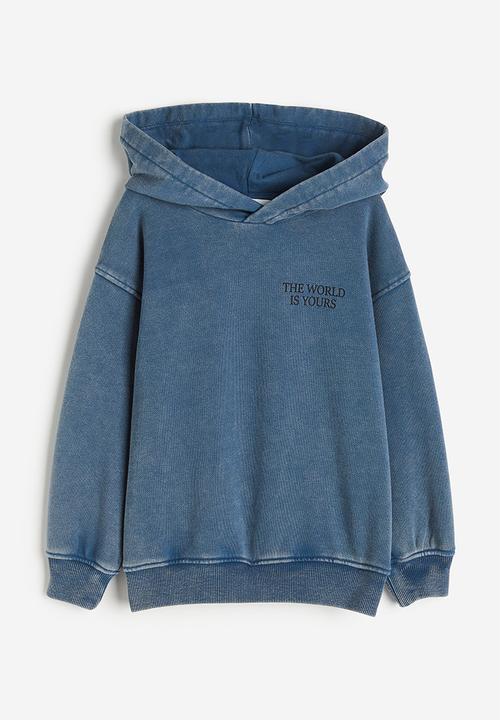 H&M - Washed-look printed hoodie - blue/multi