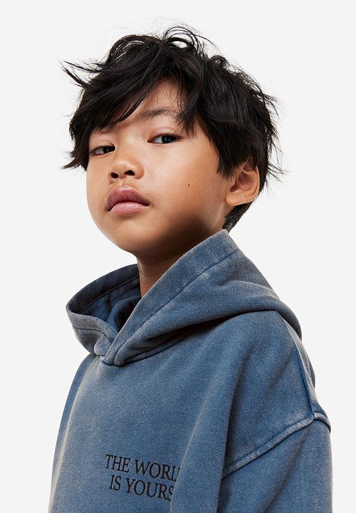 H&M - Washed-look printed hoodie - blue/multi