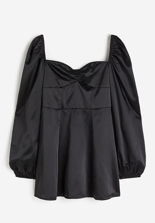 H&M - Balloon-sleeved satin dress - black