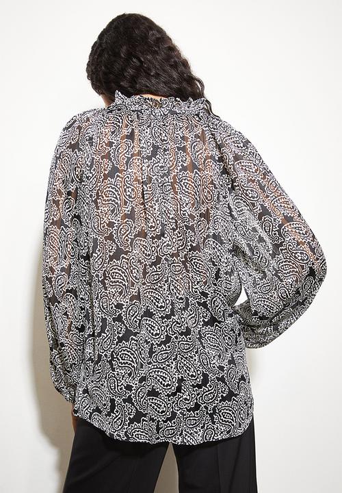 H&M - Frill-trimmed crêpe blouse - black
