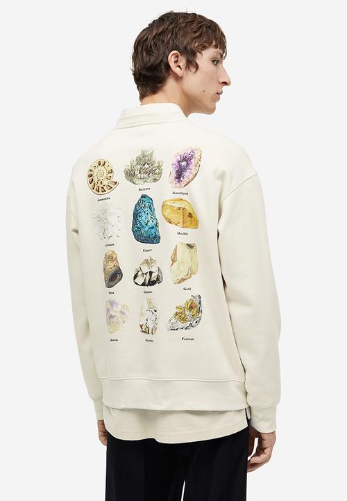 H&M - Loose fit printed sweatshirt - cream & stones