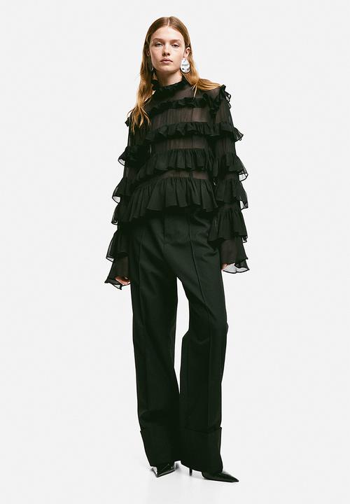 H&M - Frill-trimmed chiffon blouse - black