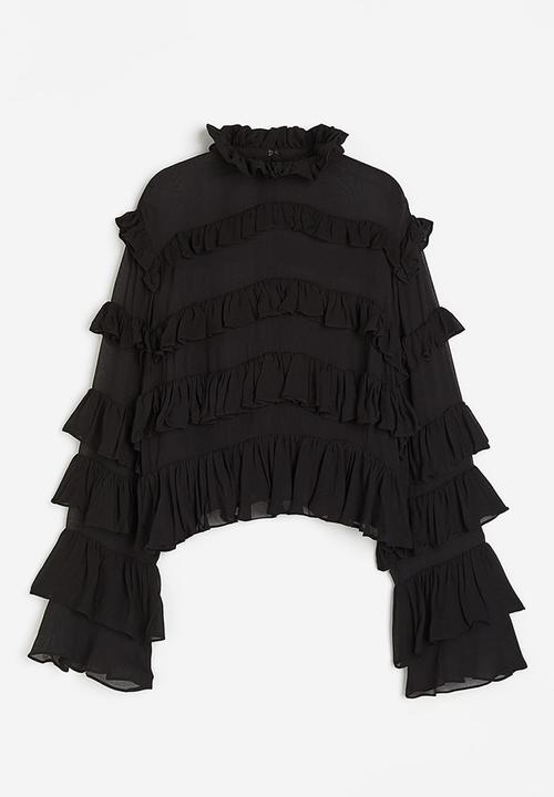 H&M - Frill-trimmed chiffon blouse - black