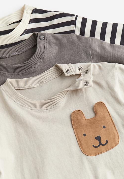 H&M - 3-pack cotton jersey tops - light greige/bear