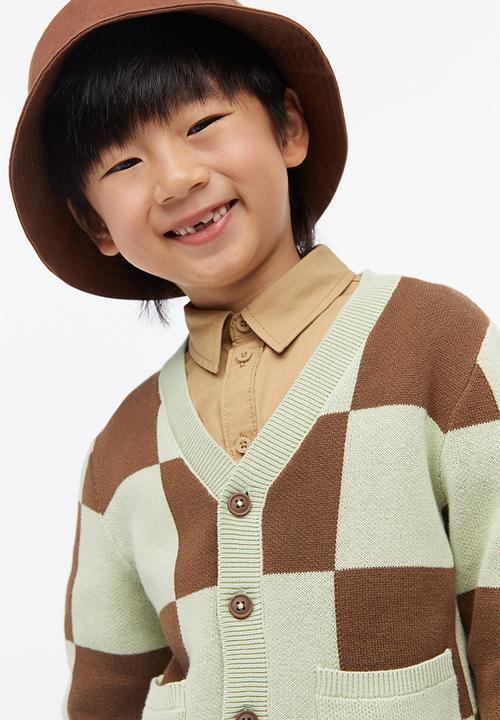 H&M - Jacquard-knit cardigan - light green/brown checked 