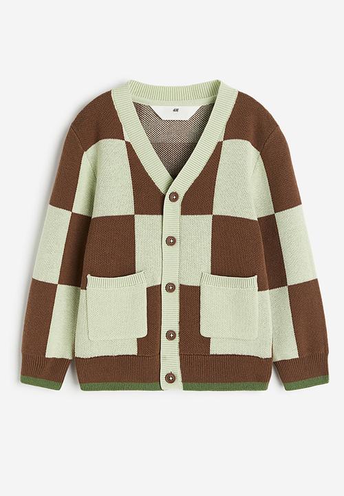 H&M - Jacquard-knit cardigan - light green/brown checked 