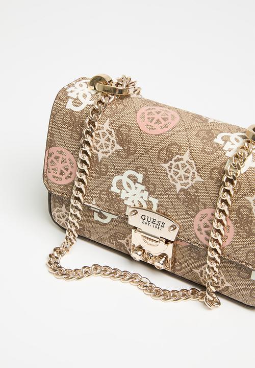 GUESS - Eliette logo mini cvtbl crossbody flap - latte logo multi