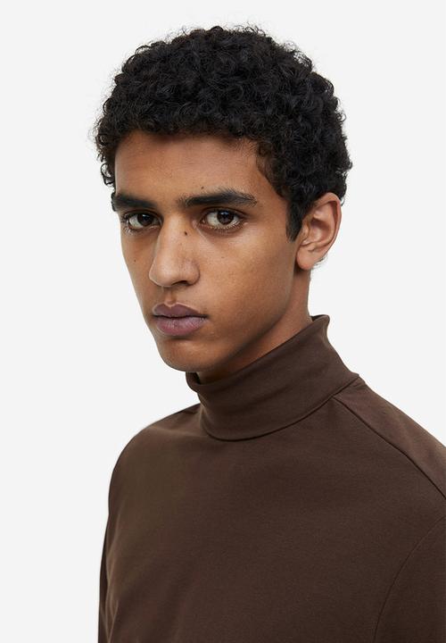 H&M - Slim fit cotton polo-neck top - brown