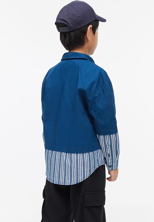 H&M - Oversized poplin overshirt - dark blue/striped