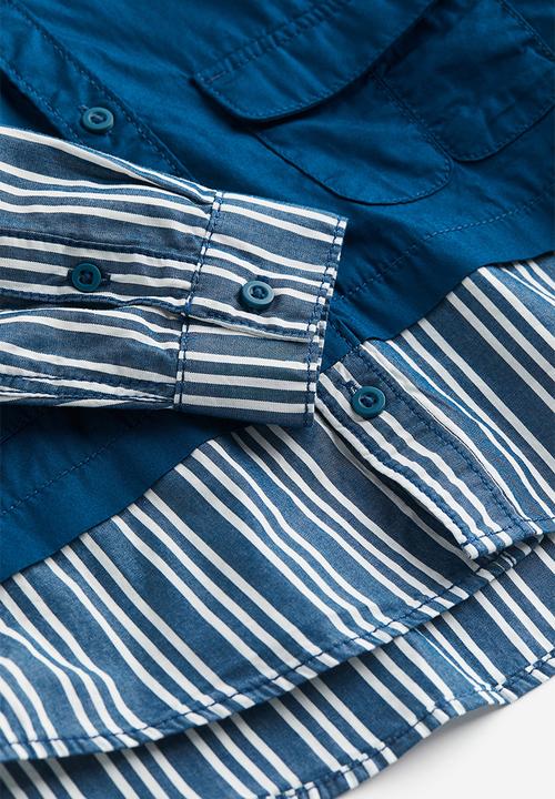 H&M - Oversized poplin overshirt - dark blue/striped