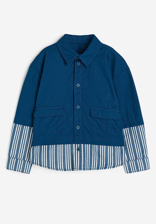 H&M - Oversized poplin overshirt - dark blue/striped