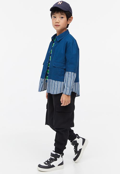 H&M - Oversized poplin overshirt - dark blue/striped