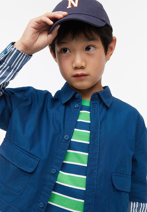 H&M - Oversized poplin overshirt - dark blue/striped
