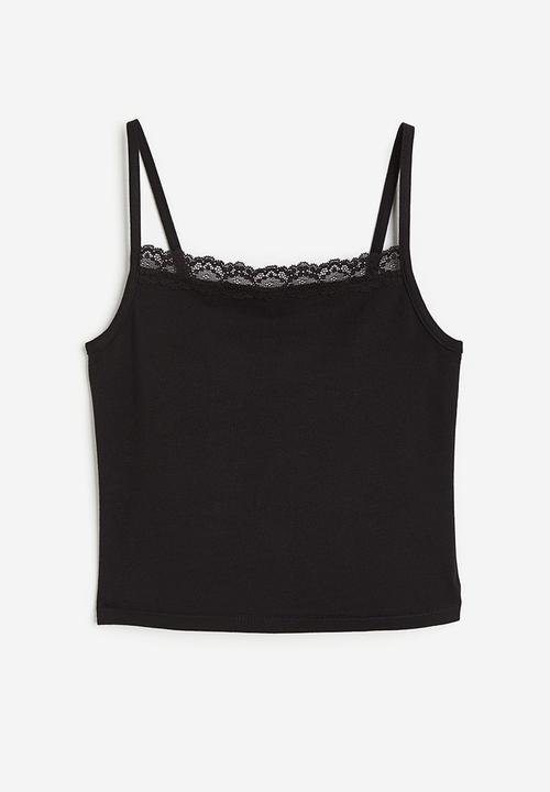 H&M - Lace-trimmed strappy top - black