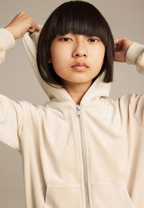 H&M - Velour zip-through hoodie - beige