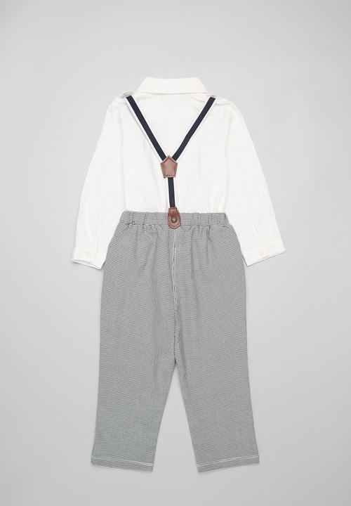 Pop Candy - Suspender pants & shirt set - grey