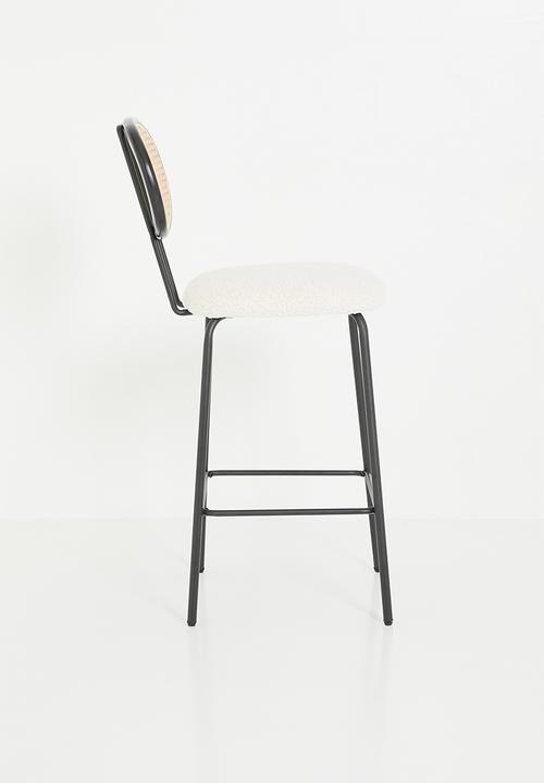 Sixth Floor - Sherpa & rattan counter stool - black & natural
