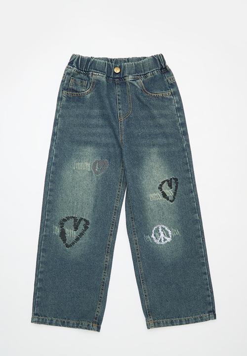 Pop Candy - Printed wide leg denim pants - indigo