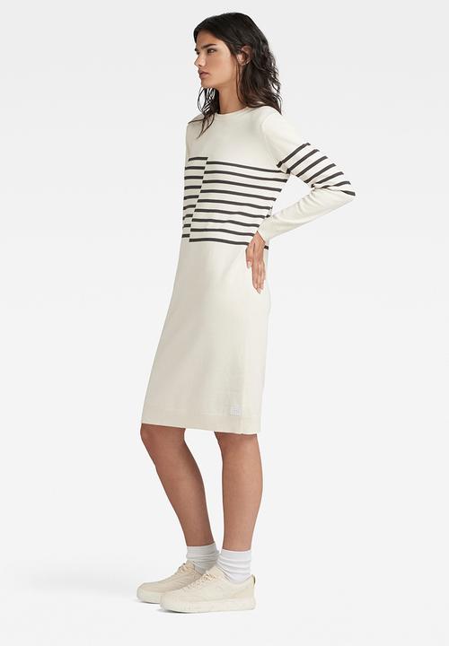 G-STAR - Broken stripe knitted dress wmn - antique white