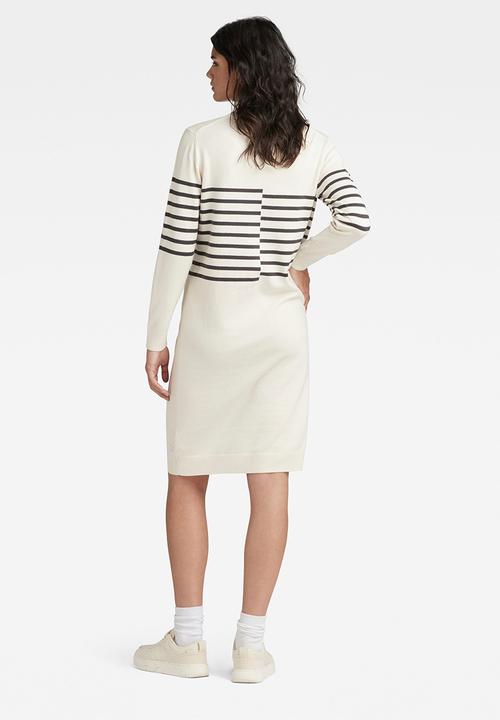 G-STAR - Broken stripe knitted dress wmn - antique white