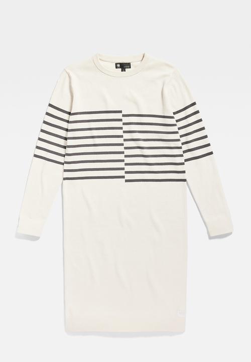 G-STAR - Broken stripe knitted dress wmn - antique white